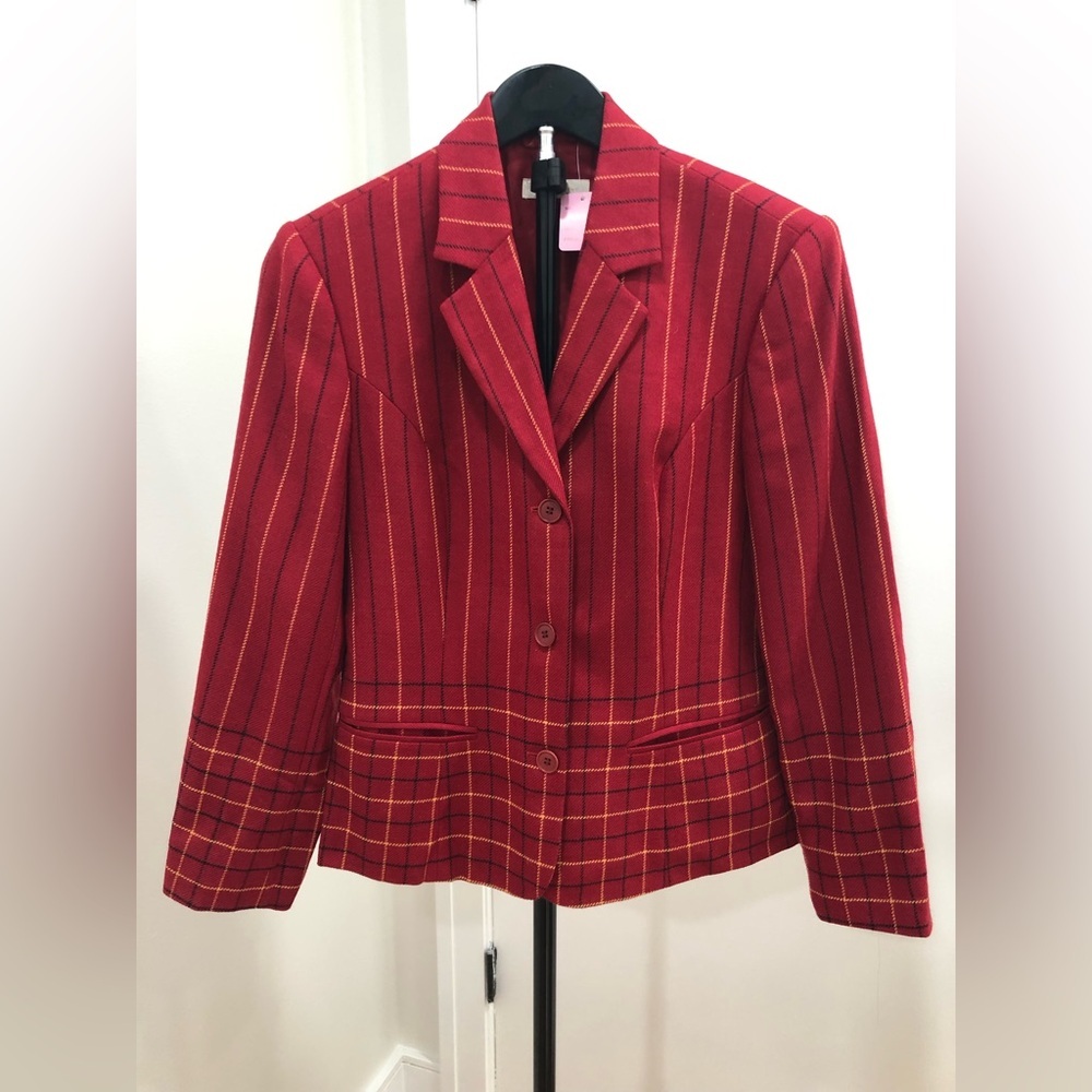529. Sisley Vintage Made In Italy 100% Wool Blazer Red and Yellow Stripes